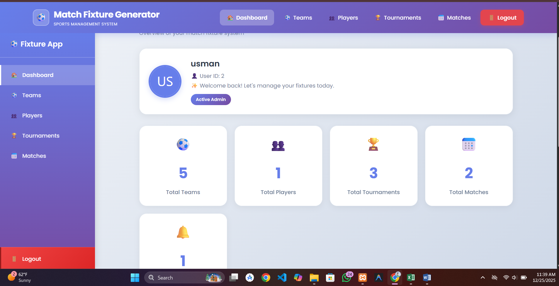 Match Fixture Generator web application interface